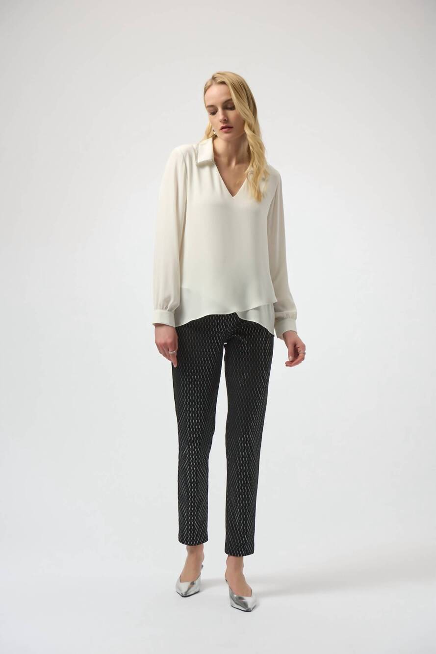NEW JOSEPH RIBKOFF slim formal geometric trousers in black/silver